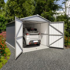 Garage métal gris Yardmaster 14 m² + kit d'ancrage