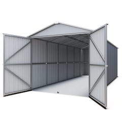 Garage métal gris Yardmaster 20,72 m² + kit d'ancrage