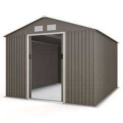 Abri de jardin métal gris/vert 12,78 m² + kit d'ancrage