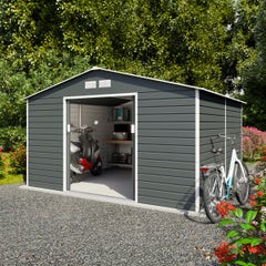Abri de jardin métal anthracite 10,20 m² + kit d'ancrage