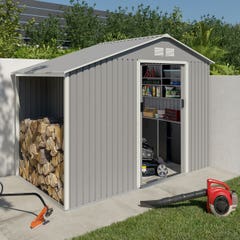 Abri de jardin métal gris châtaigne avec bûcher 6 m² + kit d'ancrage