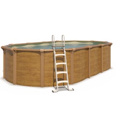 Piscine hors sol acier ovale 6,10 x 3,65 x 1,32 m aspect bois OSMOSE