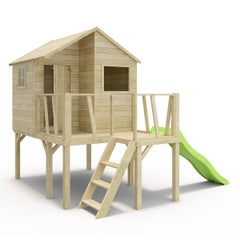 Maisonnette bois sur pilotis avec toboggan VICTOR - 3 enfants - à peindre