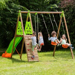 Station de jeux bois poutre métal 2,30 m Techwood Premium CHURRO - 6 enfants
