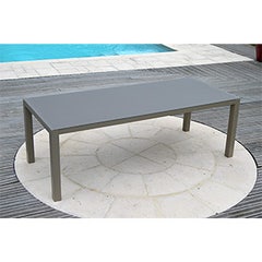 Table de jardin aluminium plateau verre 2,2 m x  0,9m x 0,8 m